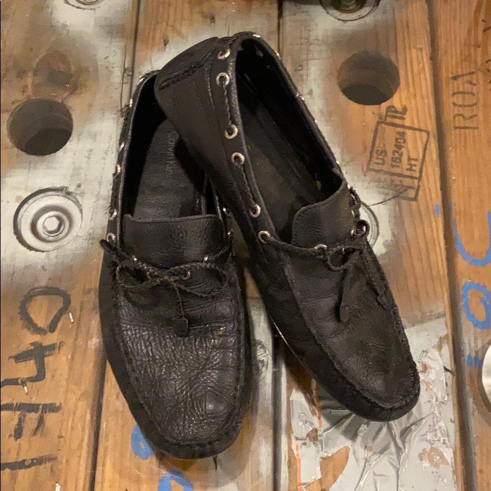 CALVIN KLEIN mens black leather loafers